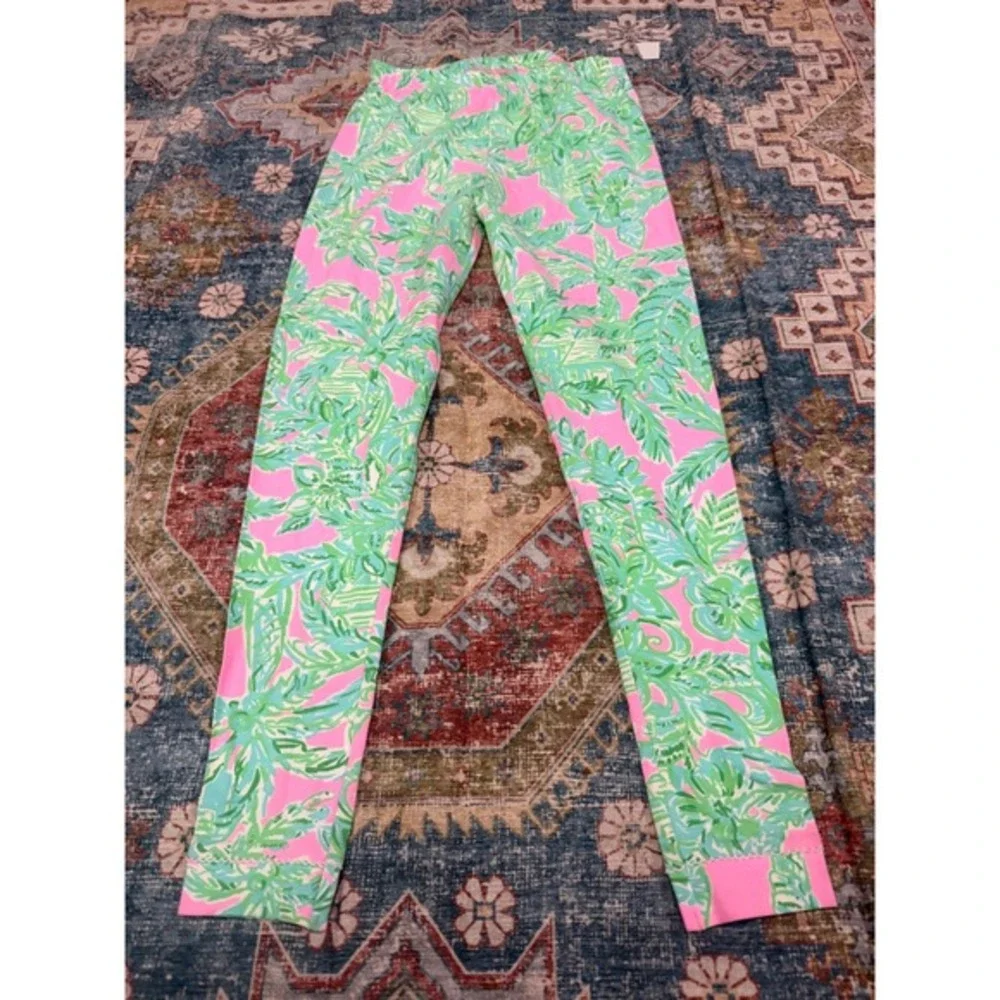 Lilly Pulitzer Girls Pink Green Palm Print Pajama Leggings Size 12 RN88189